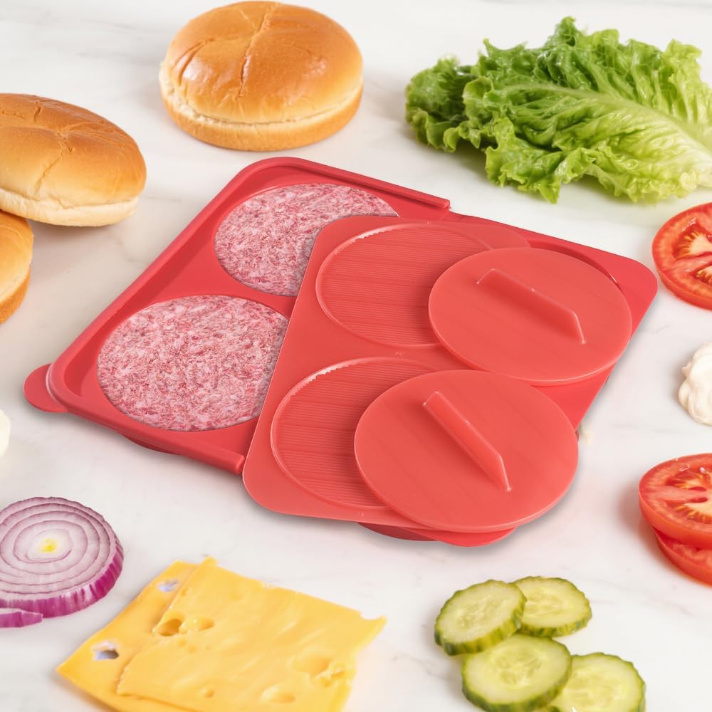 Burgerpresse, Patty Gefrierbehälter, BPA-frei, antihaftbeschichtet, für Grillen, BBQ und Meal Prep,