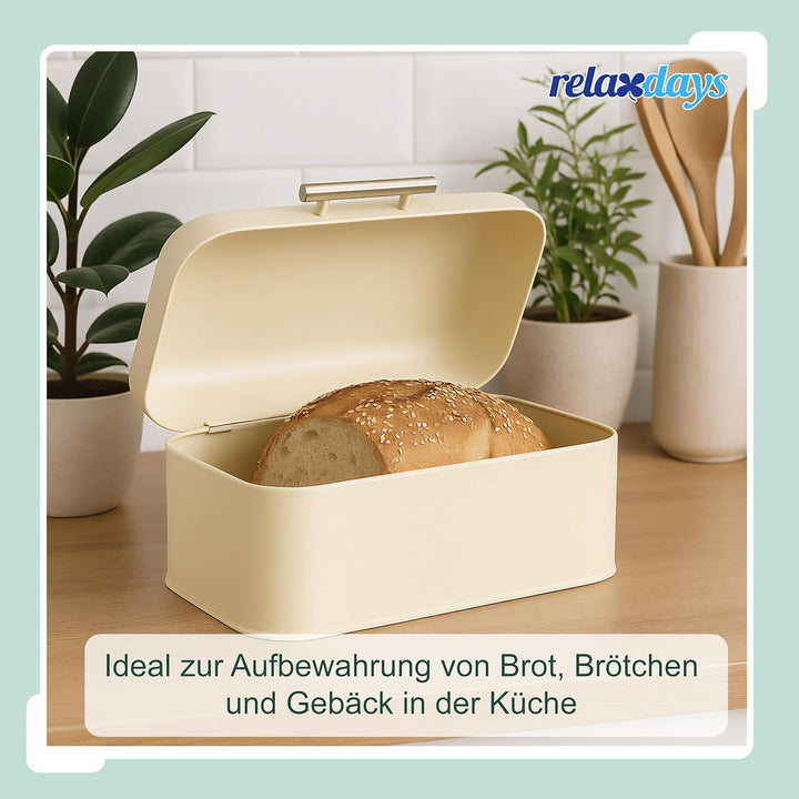 Relaxdays Brotkasten mit Brotbeuel, Brotbox mit Deckel & Griff, HBT 15,5x30x21 cm, Brotkiste Retro-D