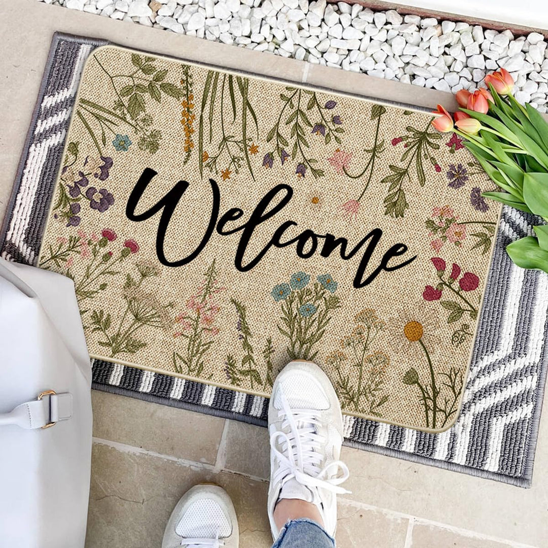 Artoid Mode Welcome Antike Kräuter Wilde Blumen Frühling Fussmatte, Hause Dekoration Küche Teppich B