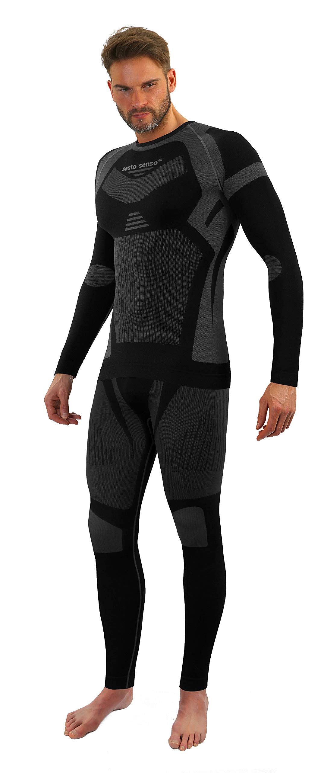 sesto senso Herren Funktionsunterwäsche Set Langarmhemd Leggings Schnelltrocknend Skiunterwäsche, L