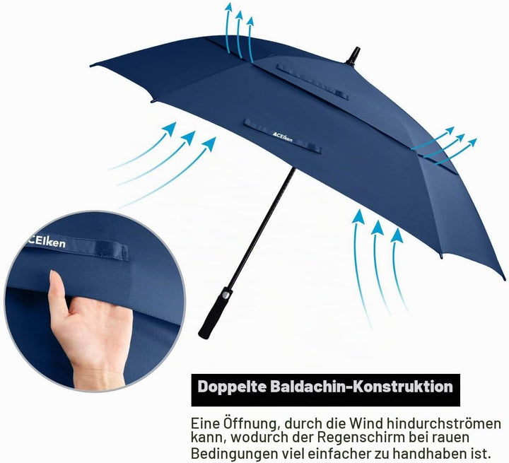 Regenschirm Gross XL/XXL - Sturmfest, Automatisch Öffnend, mit Doppeldach Belüftung - Hochwertiger S