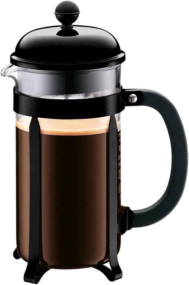 Bodum Chambord Kaffeebereiter 8 Tassen mit Metallrahmen, Chrom, Schwarz, 1 l