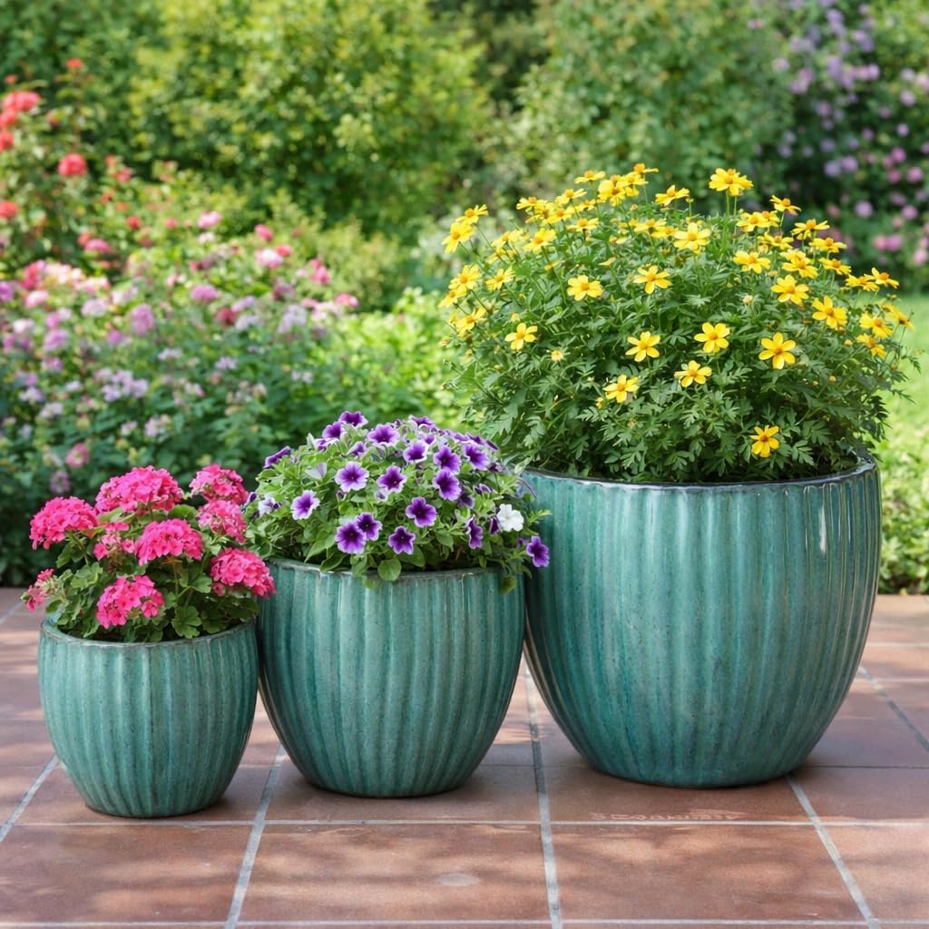 TucanoHamburg Blumentopf, Modell Eiertopf Stripes Jade, grün/blau 26x25cm, frostfest
