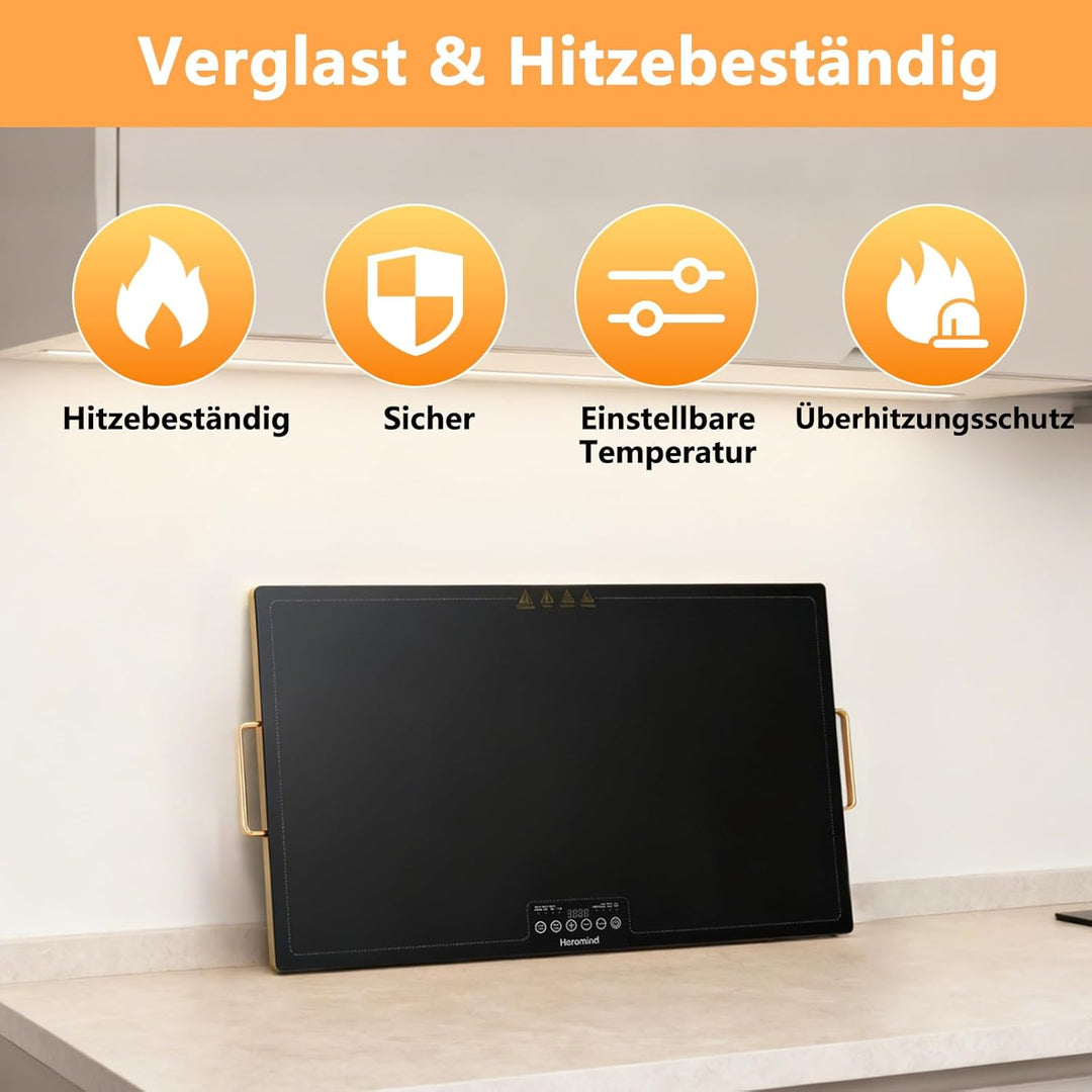 Warmhalteplatte 60x40 cm, 300W Elektrische Wärmeplatte mit Touchscreen, Temperatur einstellbar, Sich