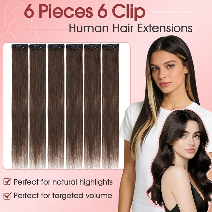 S-noilite Clip in Extensions Echthaar 6 Stück Balayage Haarverlängerung Echthaar Highlights für Frau