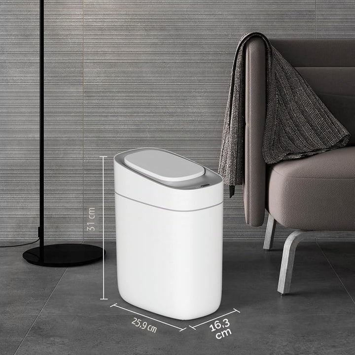 ELPHECO Automatischer Badezimmer-Mülleimer mit Deckel, Sensor, schlank, schmal, aus Kunststoff, wass
