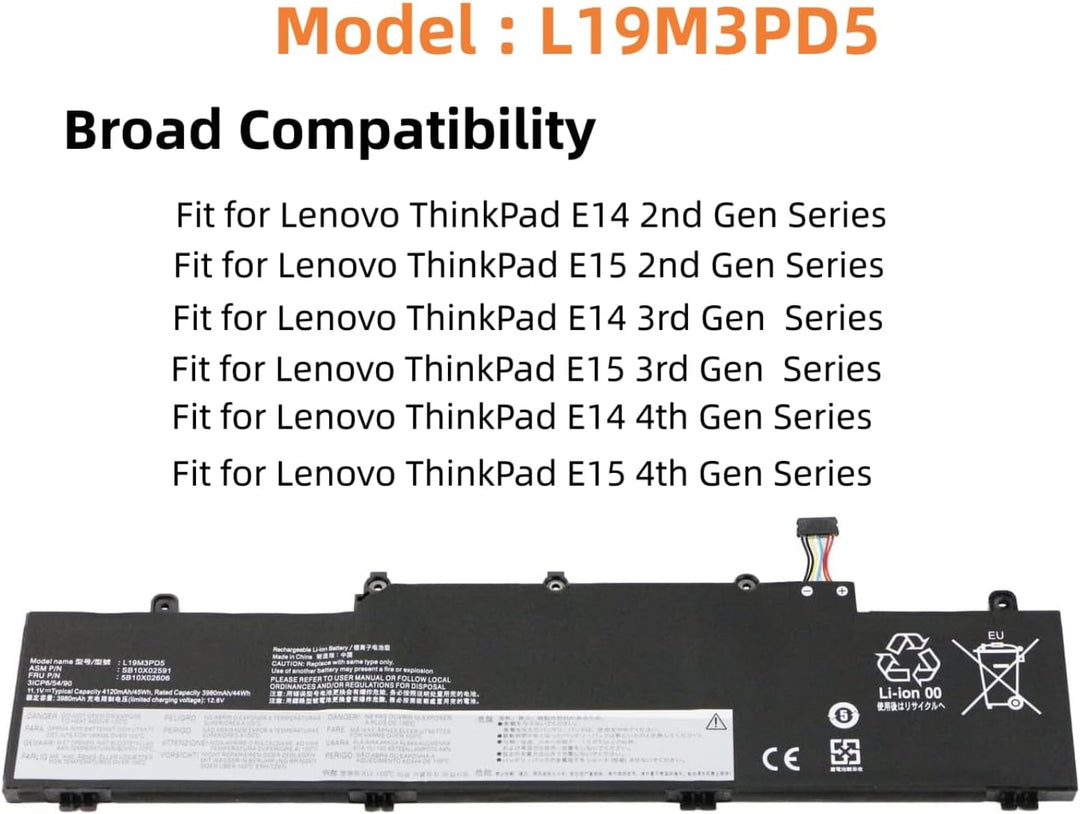 PUGASR L19M3PD5 L19C3PD5 Laptop Akku Kompatibel mit Lenovo ThinkPad E14 Gen 2 / E14 Gen 3 / E14 Gen