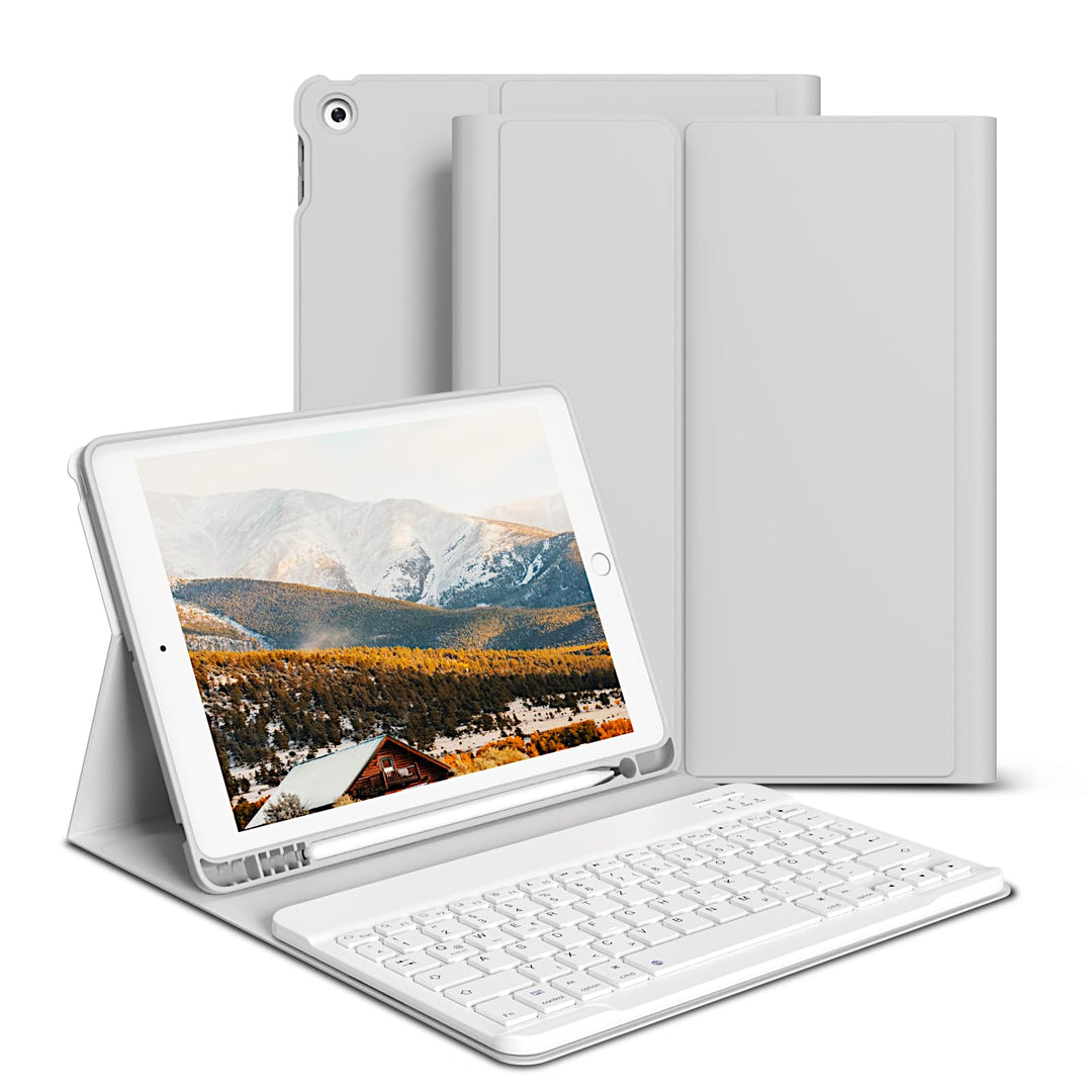 hülle mit Tastatur für iPad 9/8/7 Generation (2021/2020/2019) 10,2 Zoll, weiche TPU-Rückseite mit St