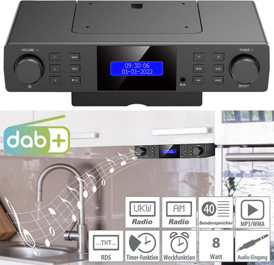 VR-Radio Unterbauradio: Unterbau-Küchenradio DAB+/UKW, RDS, Wecker, Timer, LCD-Display, AUX (Unterba