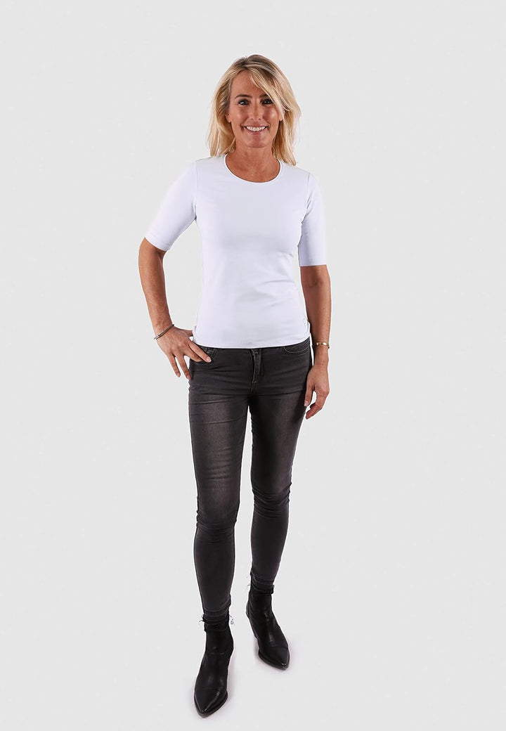 BOVIVA 10102 Damen Basic Rundhals (Round-Neck) Halbarm Kurzarm T-Shirt/Jersey Tshirt Oberteile, Basi