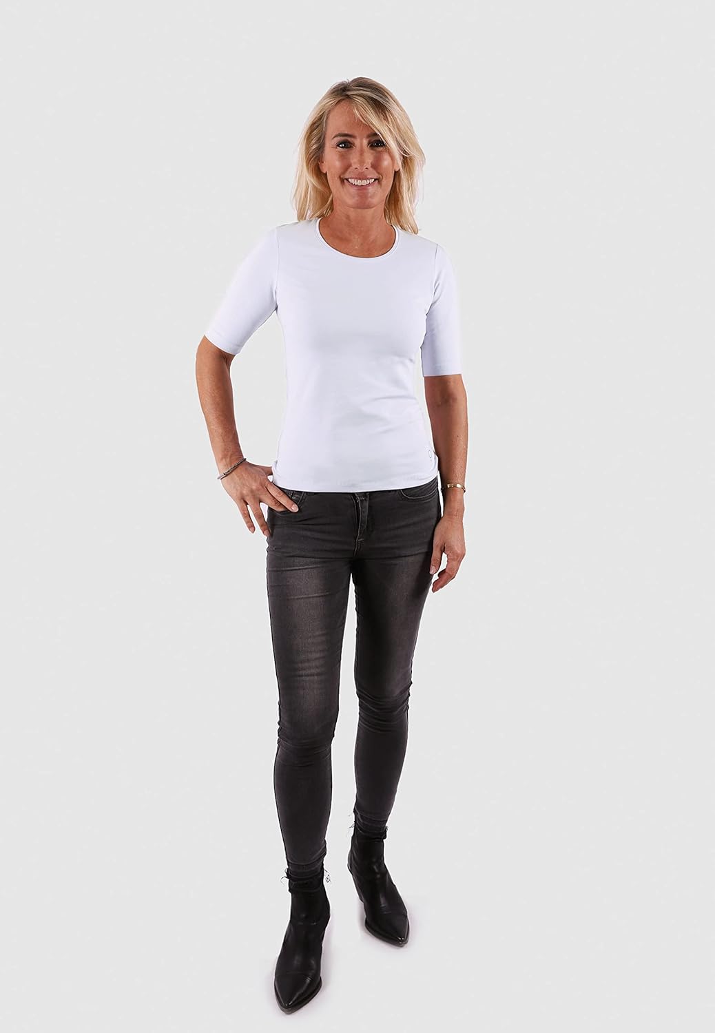 10102 Damen Basic Rundhals (Round-Neck) Halbarm Kurzarm T-Shirt/Jersey Tshirt Oberteile, Basics und