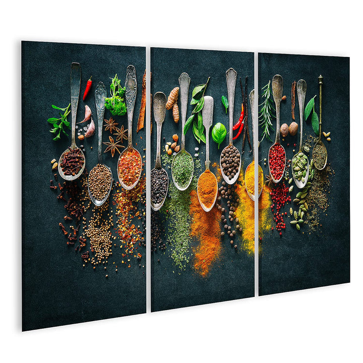 islandburner Bild auf Leinwand Bunte Verschiedene Kräuter Gewürze Kochen Dunkler Hintergrund Bilder