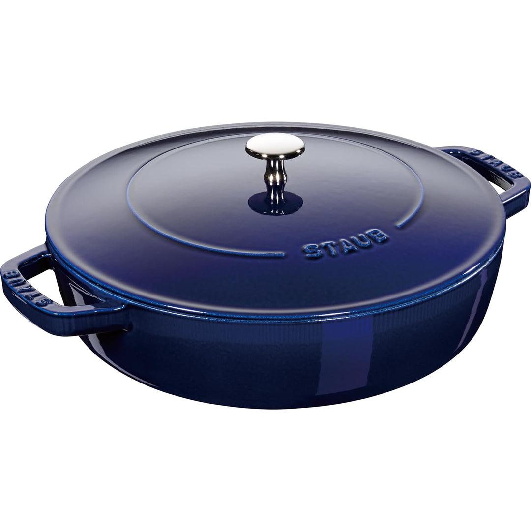 STAUB Gusseisen Bräter, Chistera Tropfenstruktur im Deckel, Rund 24 cm, 2,5 L, Dunkelblau Dunkelblau