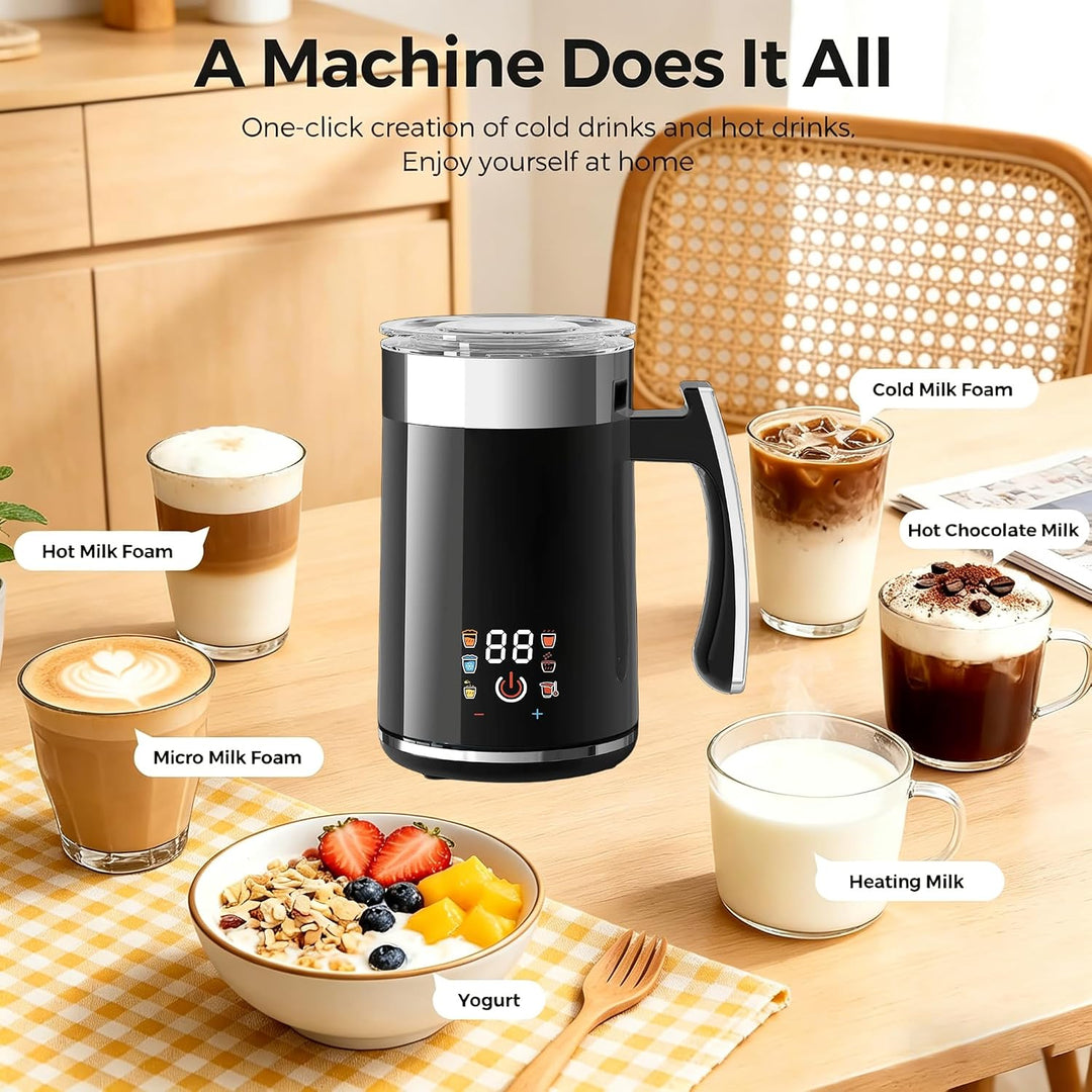 Automatischer Milchaufschäumer Heiss Kalt, 400W Magnet Rührer, 600ml Edelstahl, 6-in-1 Multifunktion