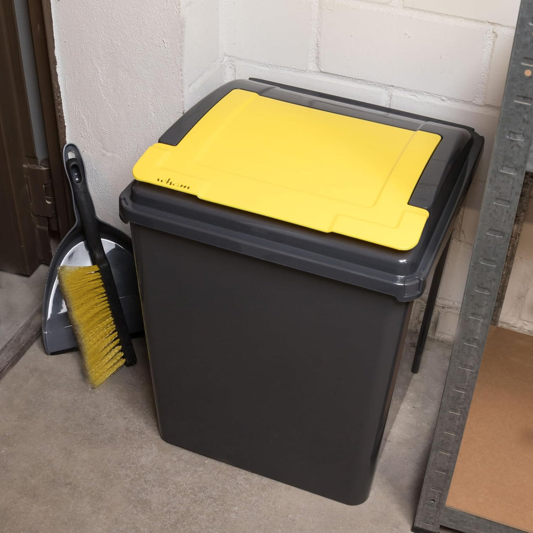 50 Liter Mülltonne Schwarz-Gelb, Mülleimer Küche, Mülltrennsystem, Abfalleimer Küche, Mülleimer 50l,
