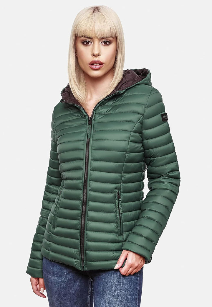 MARIKOO Damen leichte Übergangsjacke Steppjacke mit Kapuze Asraa XS-3XL, XS Dark Green