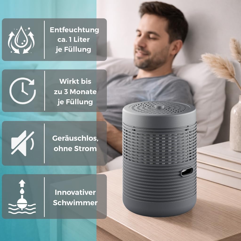 Luftentfeuchter ohne Strom 2-Pack | bis 54m² | inkl. 3-Monatsvorrat Luftentfeuchter-Granulat | 2x Ra