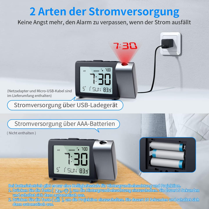 MeesMeek Projektion Digitaler Wecker: Digital Alarm Clock mit Temperatur Datum 12/24H einstellbare H