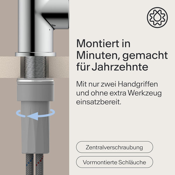 WK3 Küchenarmatur - Design-Wasserhahn Küche - Chrom - Herunterziehbare Brause - Armatur mit Energies
