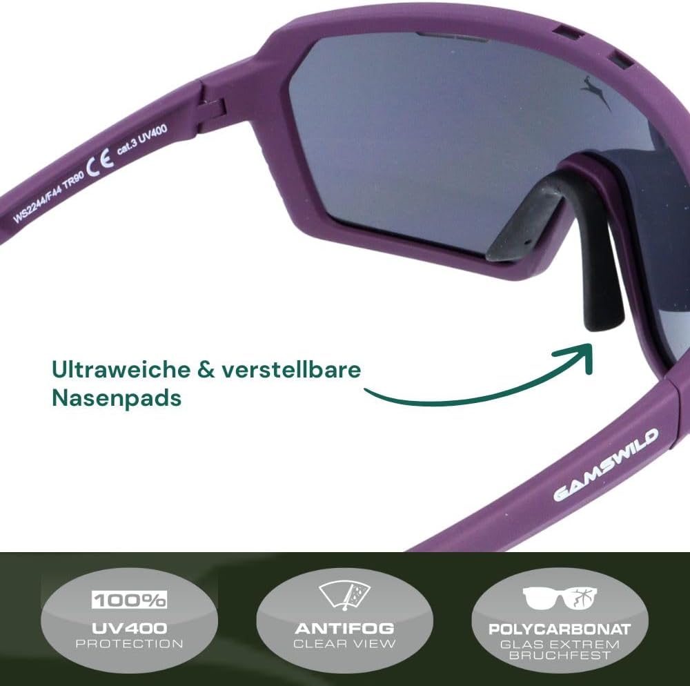 Gamswild WS2244 Sportbrille Sonnenbrille TR90 Fahrradbrille Skibrille Damen Herren Unisex verstellba