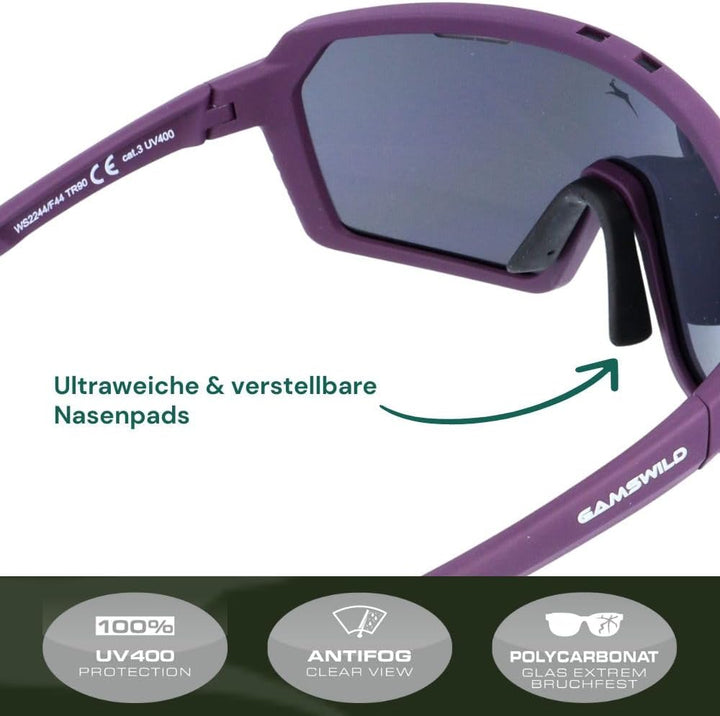 Gamswild WS2244 Sportbrille Sonnenbrille TR90 Fahrradbrille Skibrille Damen Herren Unisex verstellba