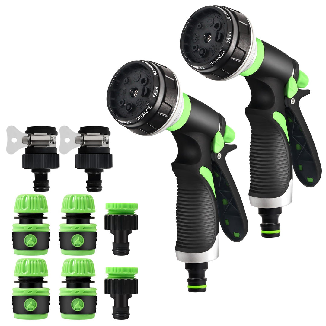 Gartenbrause 2er Set, Handbrause mit 8 Bewässerungsmustern, Einstellbare Wasserdurchflussrate, Hochd