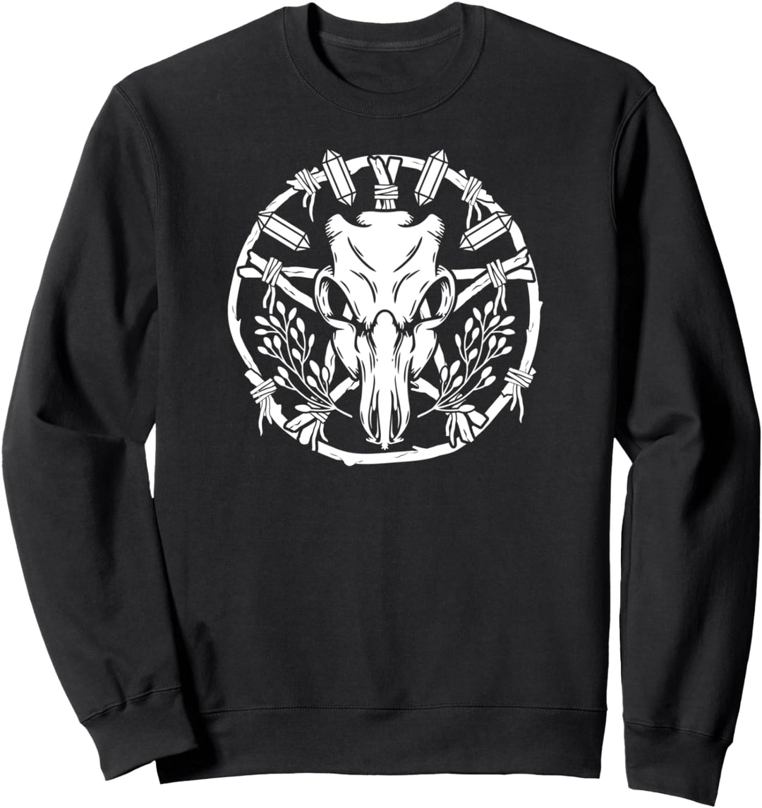 Nature Pentacle Wreath With Animal Skull, Crystals and Herbs Sweatshirt