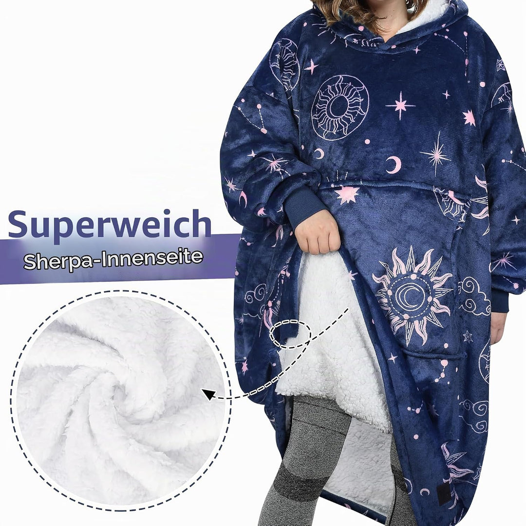 Catalonia Classy Extra Lange Sherpa Hoodie Decke, Flauschige Übergrosse Kuscheldecke mit Ärmeln und