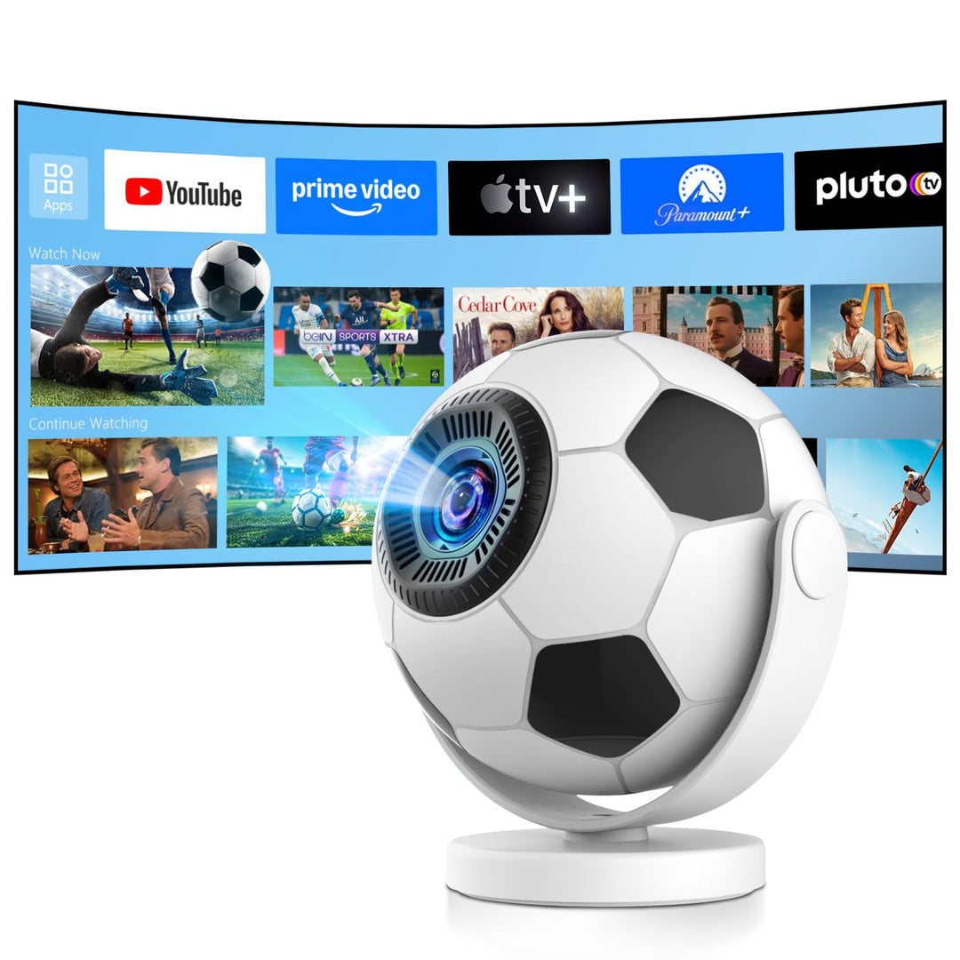 Mini Beamer Unterstützt 4K 2026,Smart Beamer Android 14,360° Fussball-Motiv,Smart Projektor Tragbare