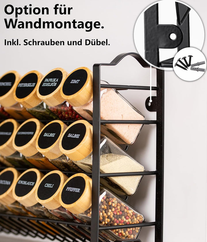 Deco haus® Gewürzregal Stehend & Wand [MIT GEWÜRZDOSEN & ETIKETTEN] - Gewürz Organizer - Spice Rack