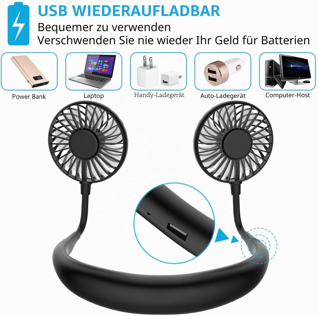 Nackenventilator, tragbarer Mini-USB-Ventilator, tragbarer Hals-Ventilator, wiederaufladbar, Luftküh
