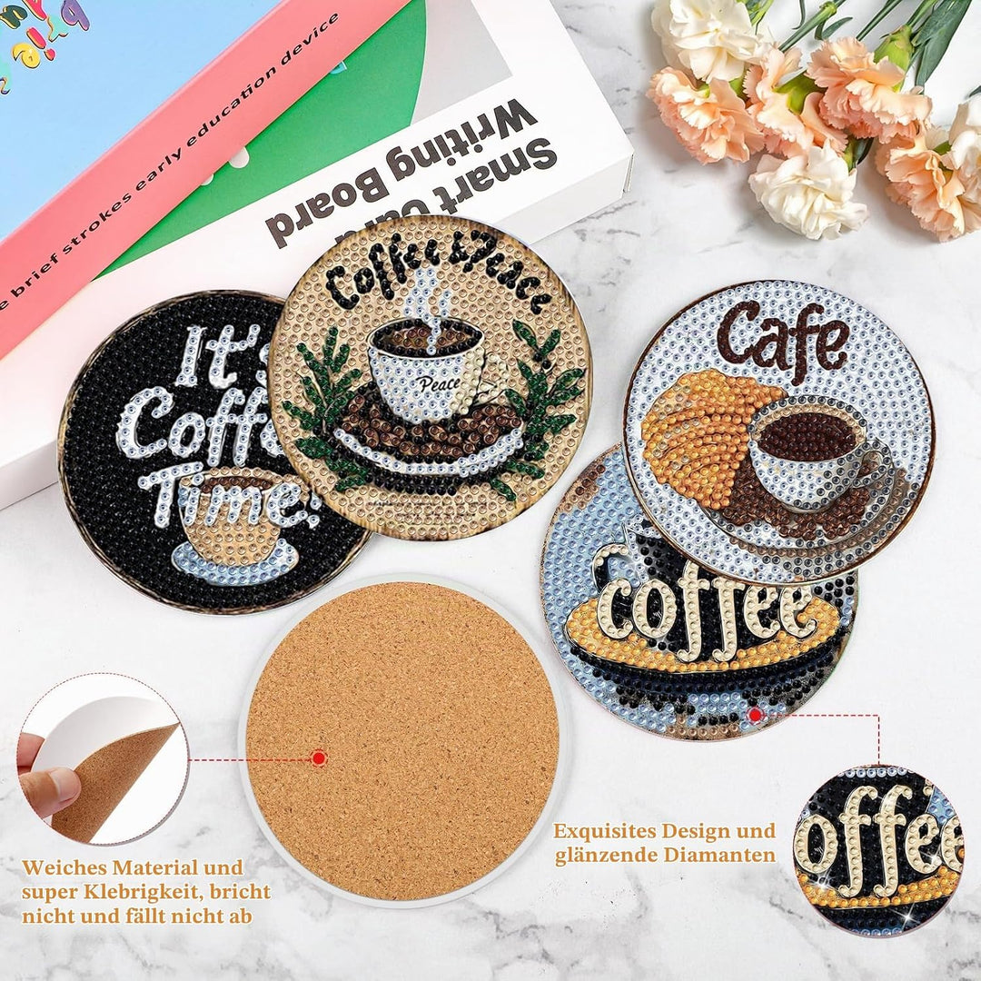 NAIMOER 8 Stück Kaffee Diamond Painting Untersetzer mit Halter, DIY Lowtea Diamant Tassenuntersetzer