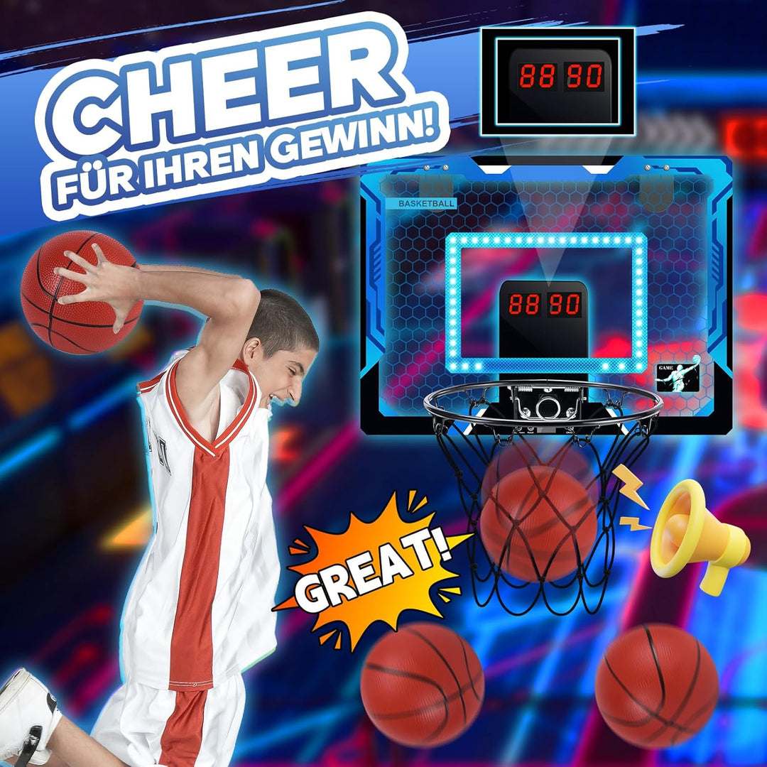 Aragallant Basketballkorb Indoor für Kinder, Mini Basketballkorb fürs Zimmer mit 4 Bällen und Elektr