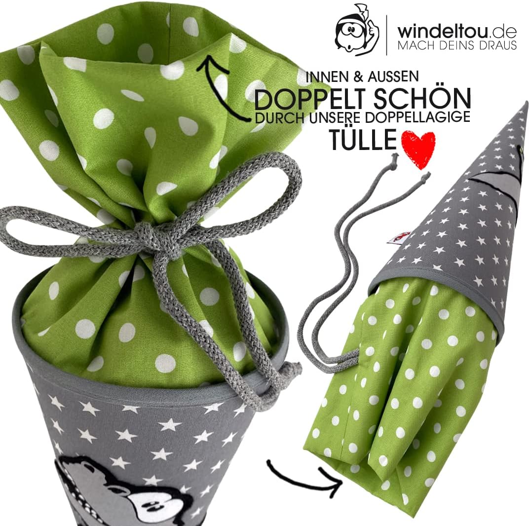 Dinosaurier-Schultüte | 35 cm | kleine Geschwistertüte | Stoff, Einschulung, Schulanfang, Zuckertüte