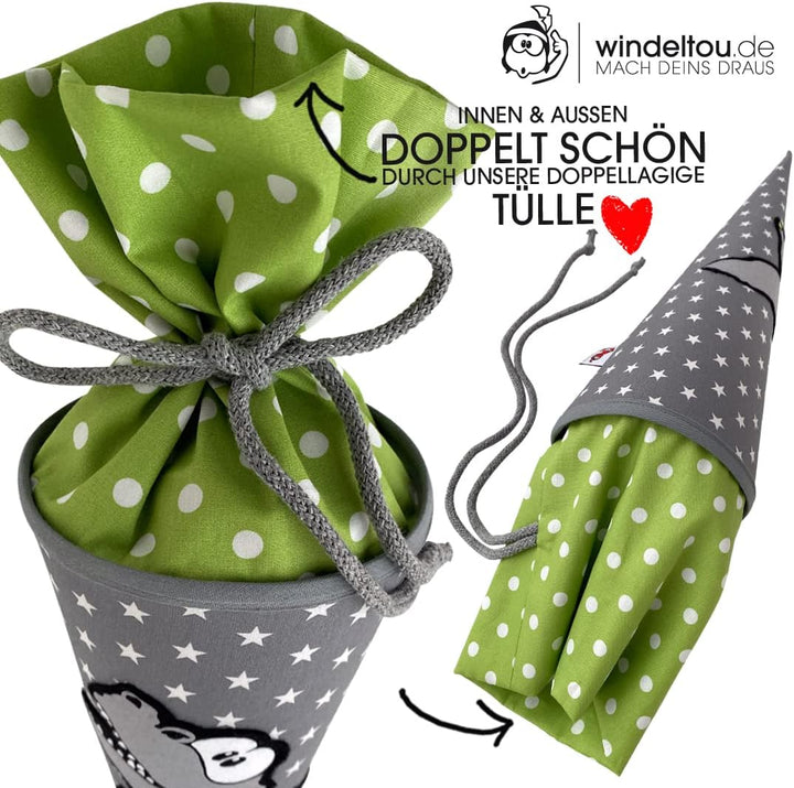 Dinosaurier-Schultüte | 35 cm | kleine Geschwistertüte | Stoff, Einschulung, Schulanfang, Zuckertüte