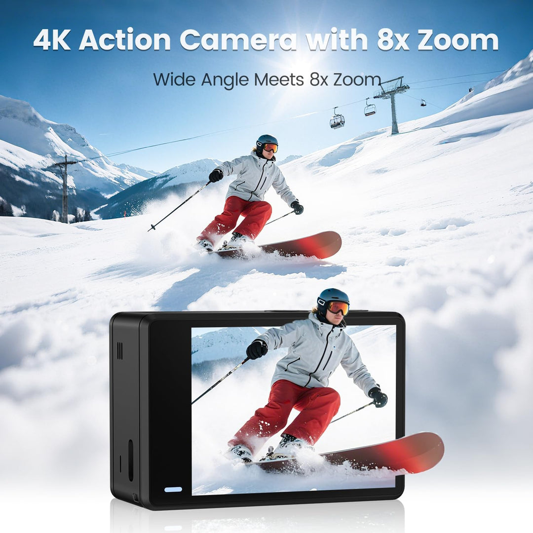 Touchscreen 4K60FPS Action Cam, Unterwasserkamera mit 64G SD Karte 48MP HD WiFi Kamera mit EIS 40M W