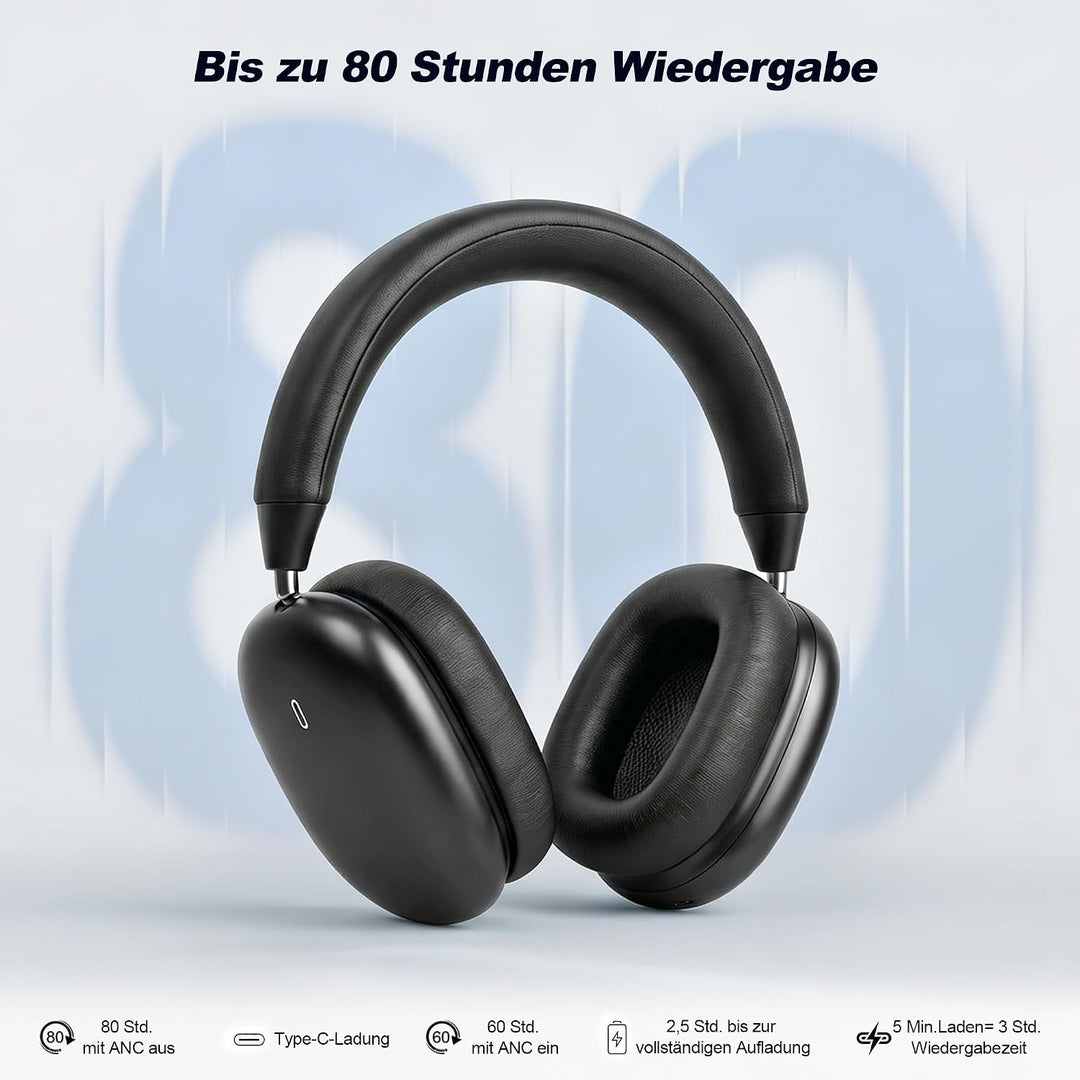 Over Ear Kopfhörer Bluetooth mit magnetischen Ohrpolstern | 80H Akku, 2 Extra-Sets Ohrpolster, mit M