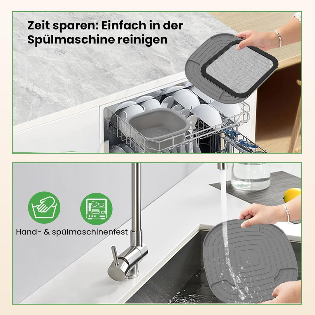 Airfryer Zubehör für Ninja CRISPi FN101EU: Komplett-Set mit 2x Silikonform + 1x Edelstahl Spritzschu