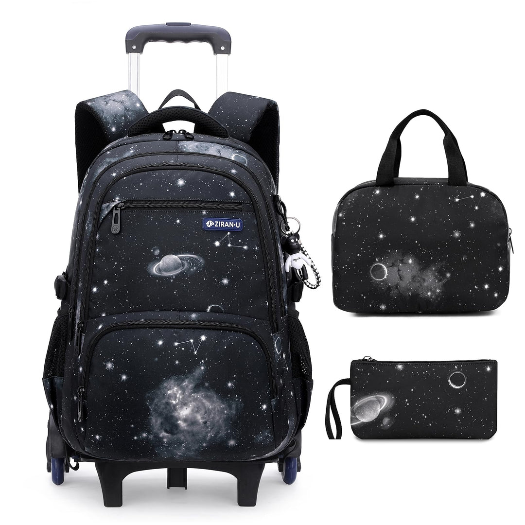 Amythe Schulrucksack Trolley für Jungen Teenager Rucksack mit Rollen 3-teilig mit Lunchtasche Federm