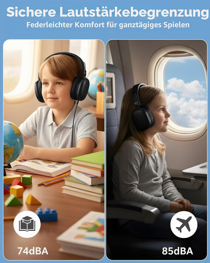 Bluetooth Kopfhörer Kinder, Over Ear Kinderkopfhörer mit klinkenstecker, Bluetooth5.4, 85/94dB Lauts