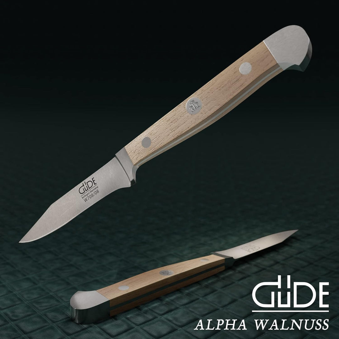 GÜDE Solingen - Gemüsemesser geschmiedet, 8 cm, Walnussholz, ALPHA WALNUSS, Doppelkropf, Handmade Ge
