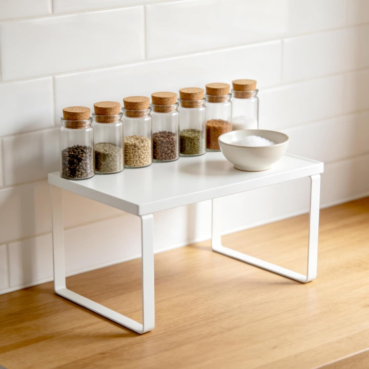 Gewürzregal 4er Set, Küchenregal Arbeitsplatte Weiss, Rechteckig Schrankregal Thekenregal Holz Regal