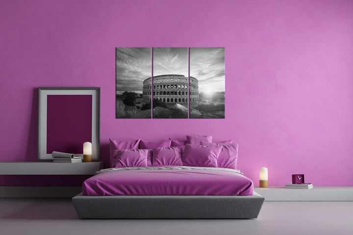 deyoli das Kolosseum in Rom Format: 120x80 cm (3Teilig) Effekt: Schwarz&amp;Weiss als Leinwandbild, Moti