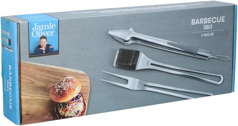 Jamie Oliver Grillbesteck 3tlg. Edelstahl Grillzange BBQ Grillbürste Gabel Zange Grill Zubehör Beste