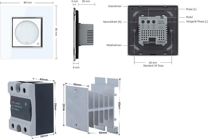 LIVOLO Digitales Touch Raumthermostat inkl. Chrom Glasrahmen mit Elektronischem Lastrelais für Fussb