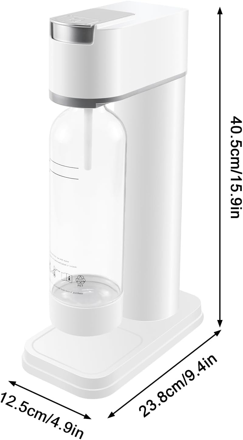 Wassersprudler Sodamaschine mit 1 Liter Flasche, Stylisch und platzsparend, Höhe 40,5 cm, Weiss 150A