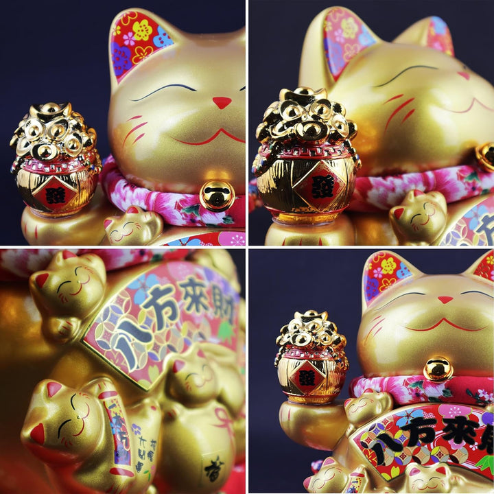 Freak Scene Glückskatze Maneki-Neko Winkekatze Porzellan 21cm Gold winkende Katze Lucky cat