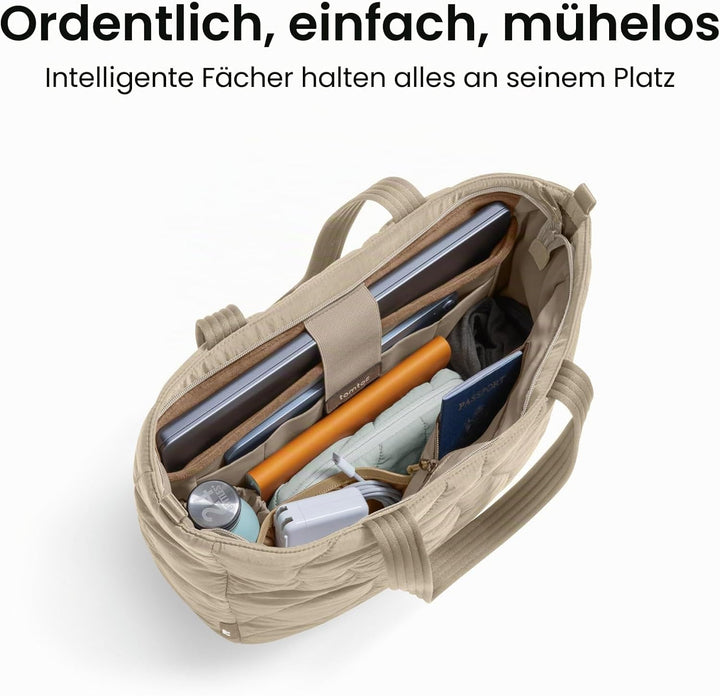 tomtoc Puffer Laptop Tragetasche für Damen, 13,5L Tote Bag für 15-16 Zoll Macbook, Leichte Schultert