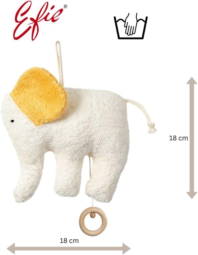 Efie Bio-Spieluhr Elefant – handgefertigt in Deutschland – 100% Baumwolle (KBA), Füllung Schurwolle