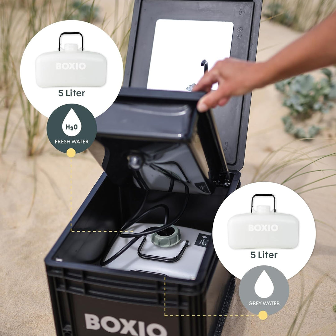 BOXIO Wash, mobiles Waschbecken, Spülbecken für Van, Camping Garten, Spüle mit Wasserhahn, Kunststof